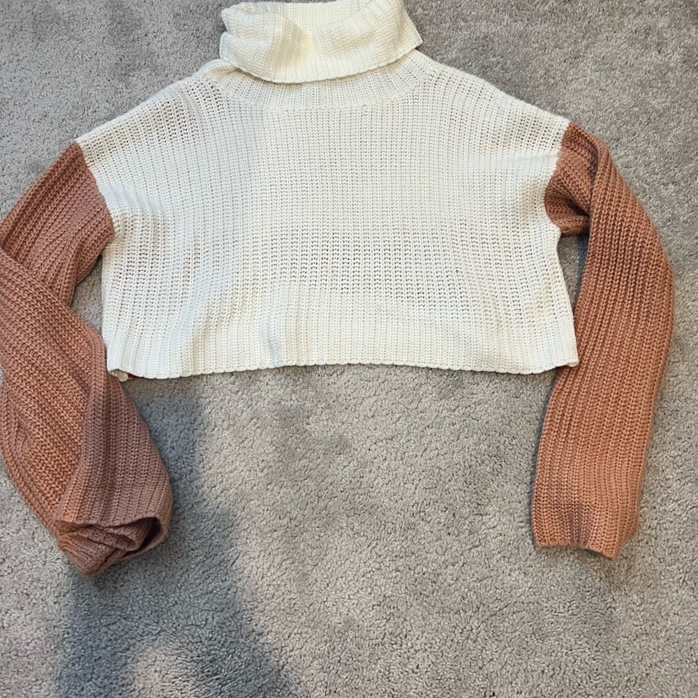 Forever 21 Two-Tone Turtleneck Sweater - Cream and Brown